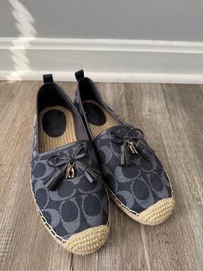 Coach Signature Carson Slip On Shoes Navy Blue Espadrilles Comfy Flats Size 6.5
